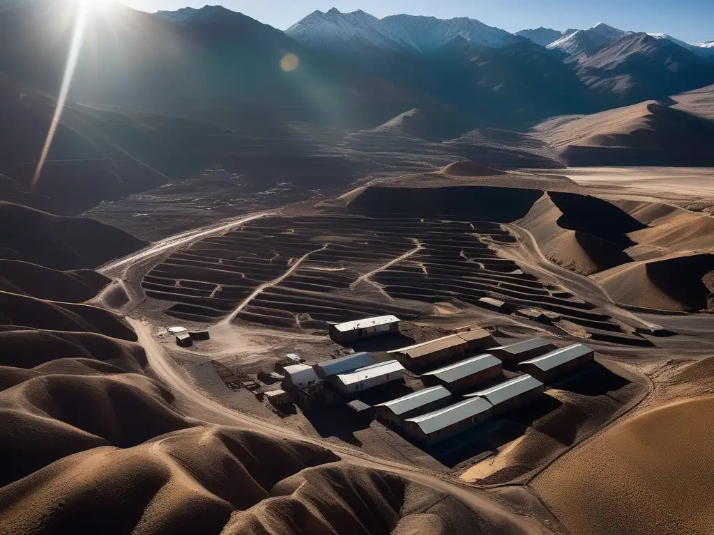 La fotografía aérea muestra la desolación de una ciudad minera abandonada en los Andes, evocando la epopeya minera en América.