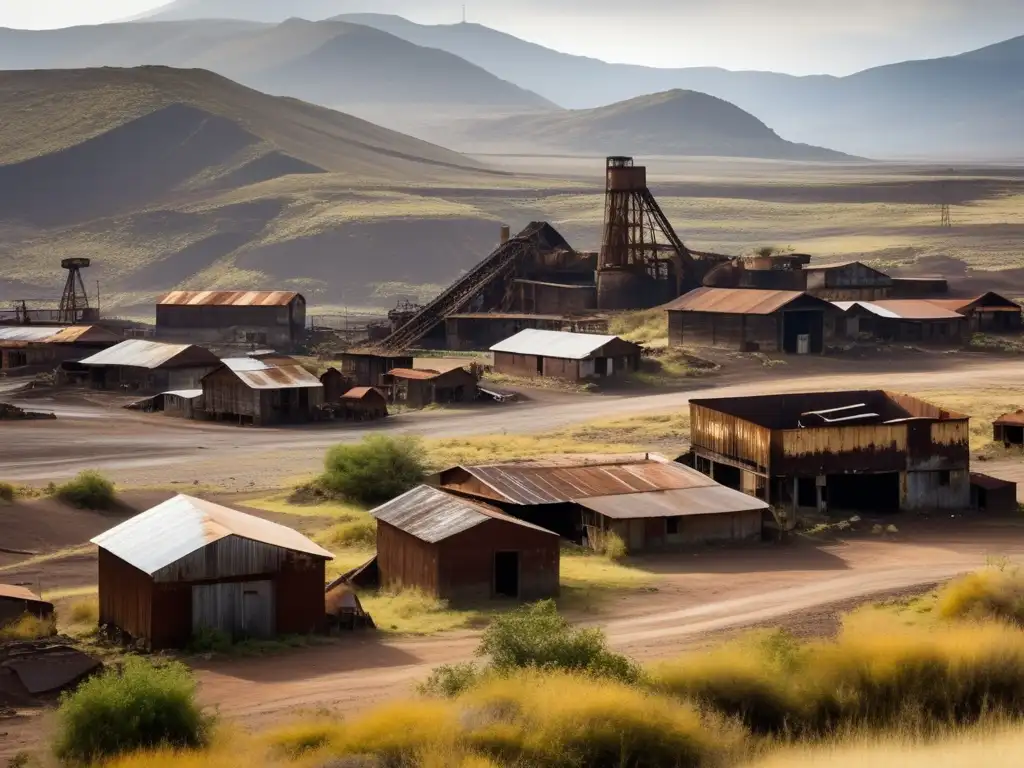 Una impactante imagen documental de las ruinas y paisaje contaminado de una ciudad minera abandonada en Sudamérica. <b>Muestra el impacto ambiental ciudades mineras olvidadas.