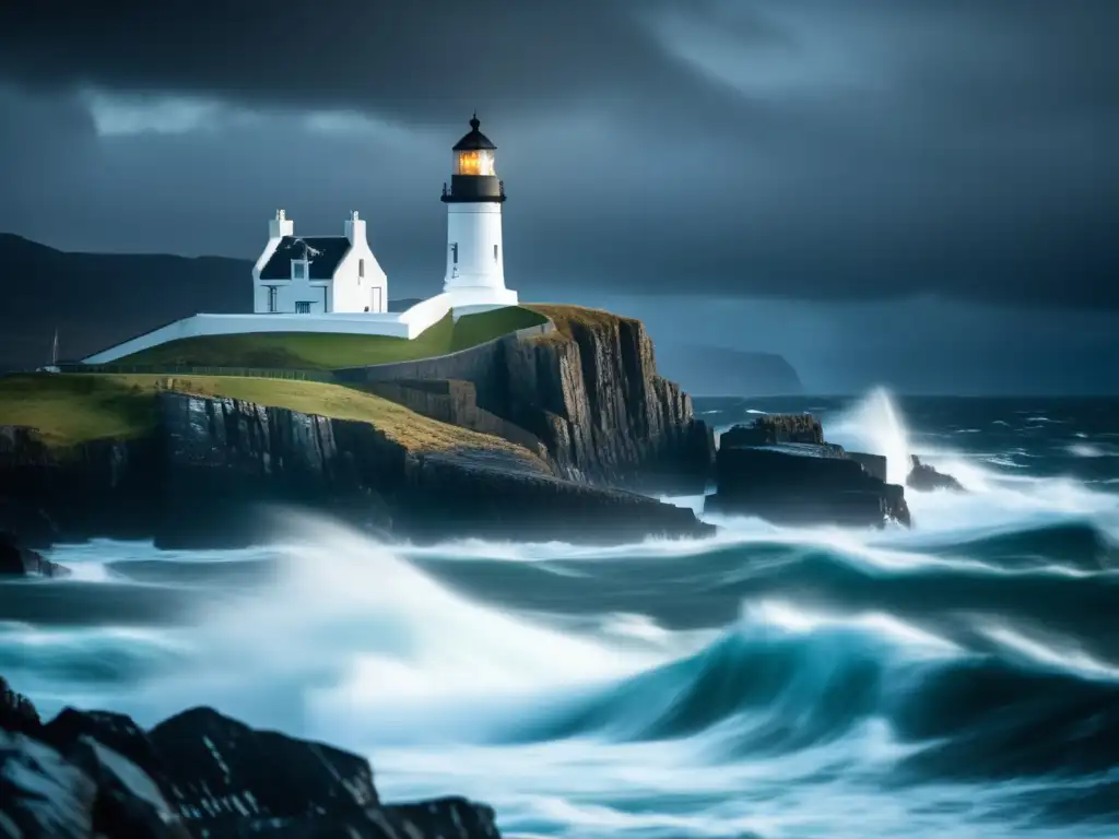 El imponente Faro Eilean Mor se alza en la tormenta, evocando misterios no resueltos.