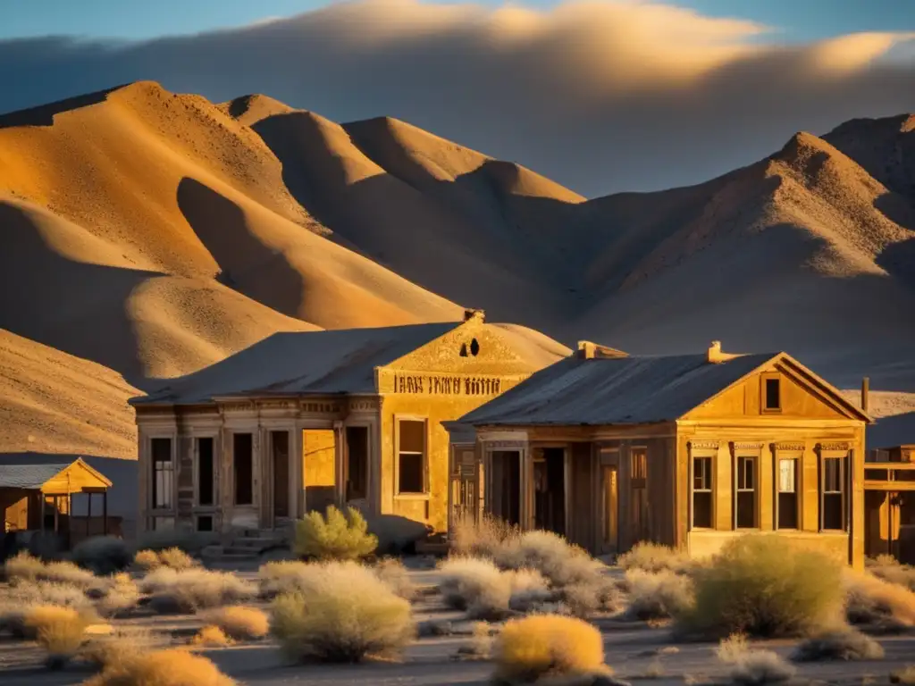 El sol se pone sobre las ruinas de Rhyolite, una ciudad fantasma en el Oeste Americano, mostrando su belleza desolada y rica historia cultural.